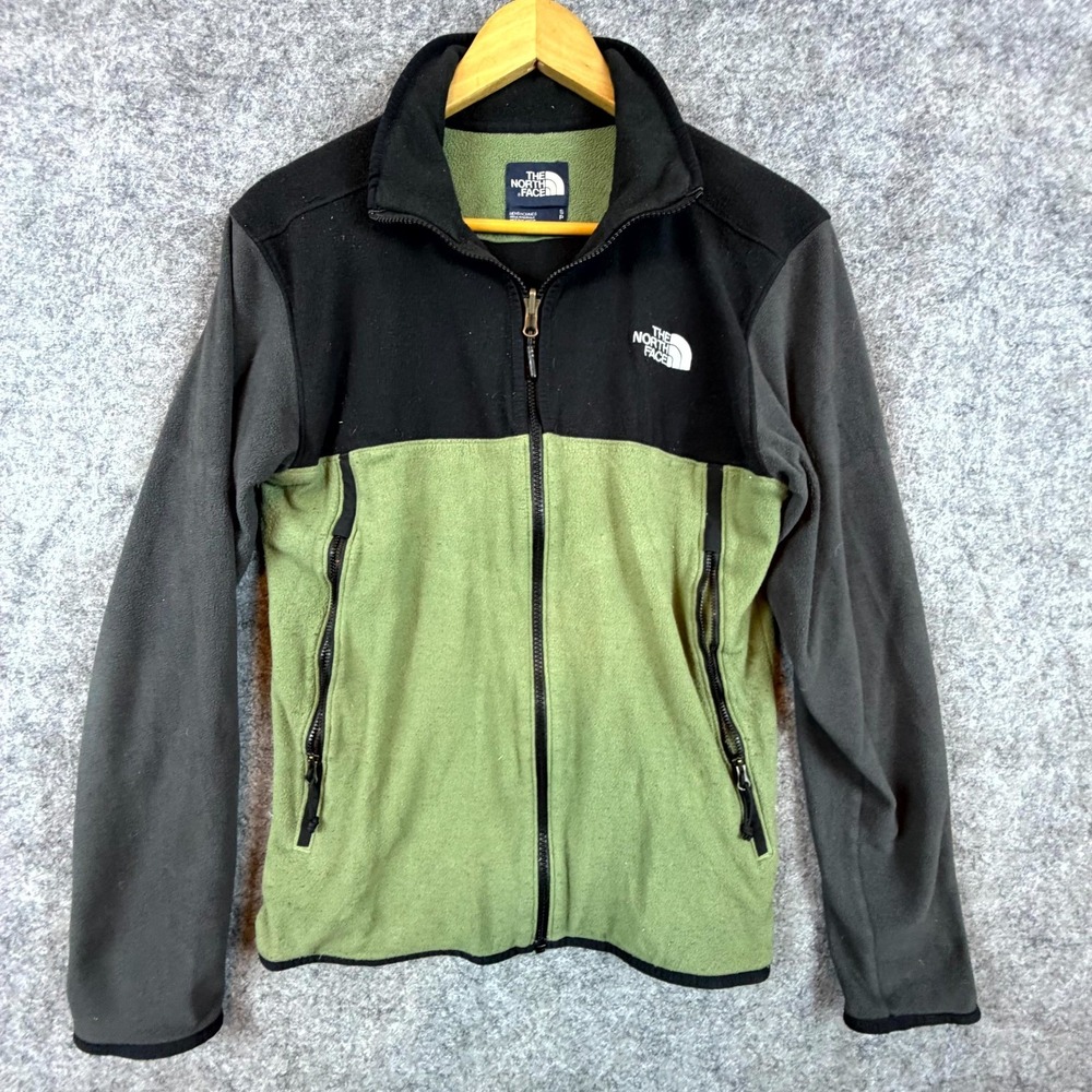 The North Face Fleece Jacket Men Small Green Gray Logo Full Zip Outdoor Gorpcore